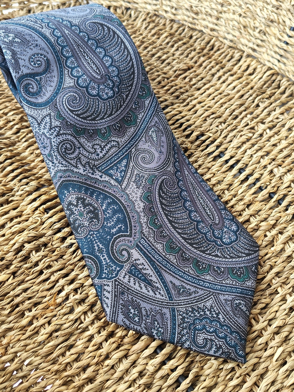 Paisley Teal Patterned Silk-Feel Tie - Refined Men's Accessory